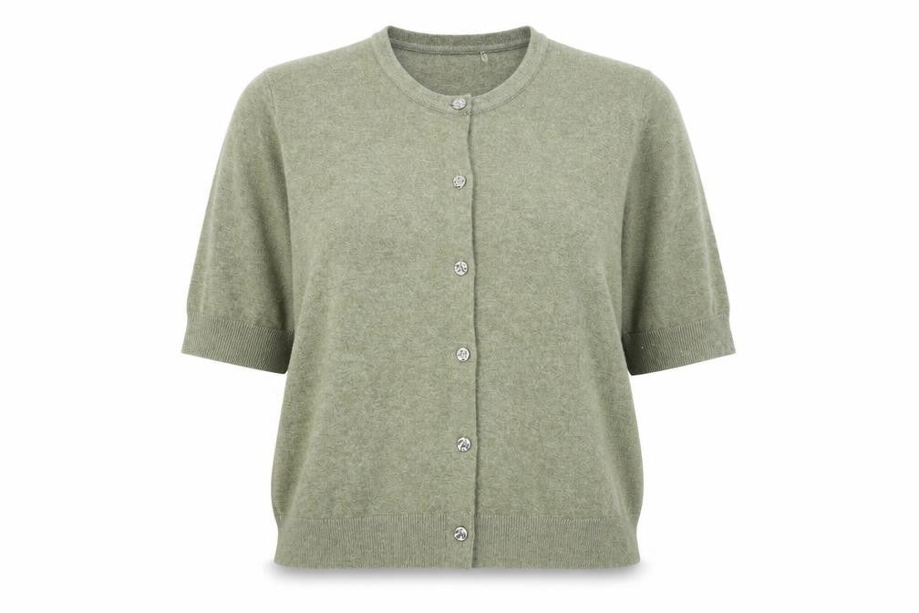 Marks and Spencer Women Faded Green L Cardigan Wool Blend Crew Neck