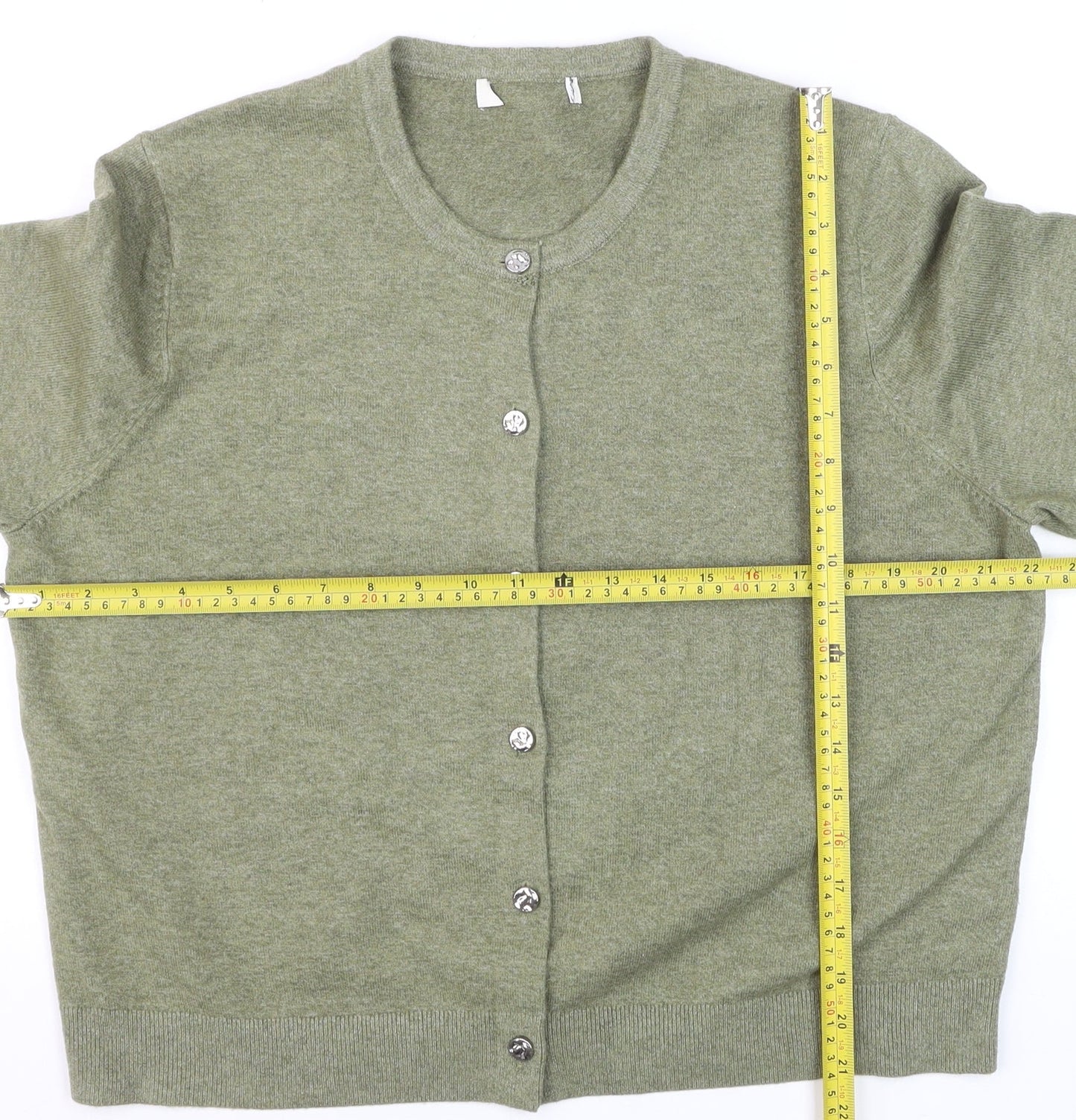 Marks and Spencer Women Faded Green L Cardigan Wool Blend Crew Neck