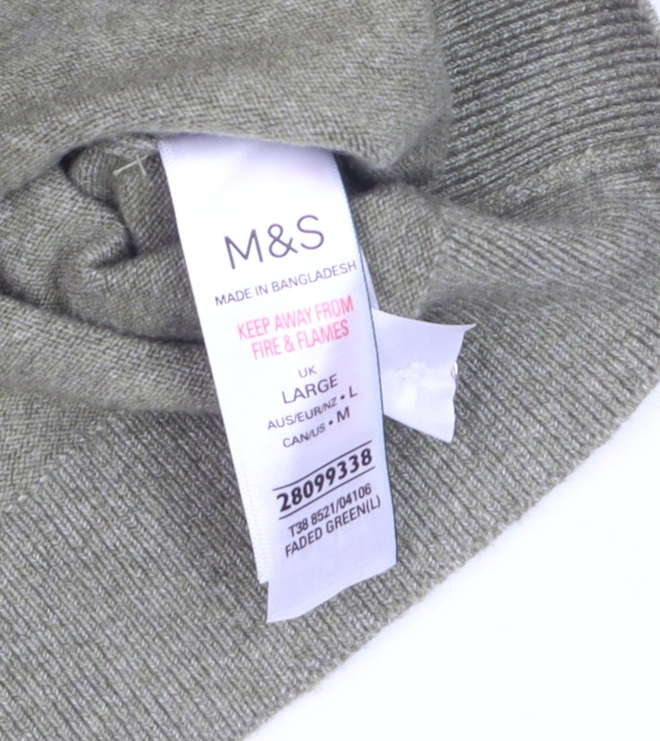 Marks and Spencer Women Faded Green L Cardigan Wool Blend Crew Neck