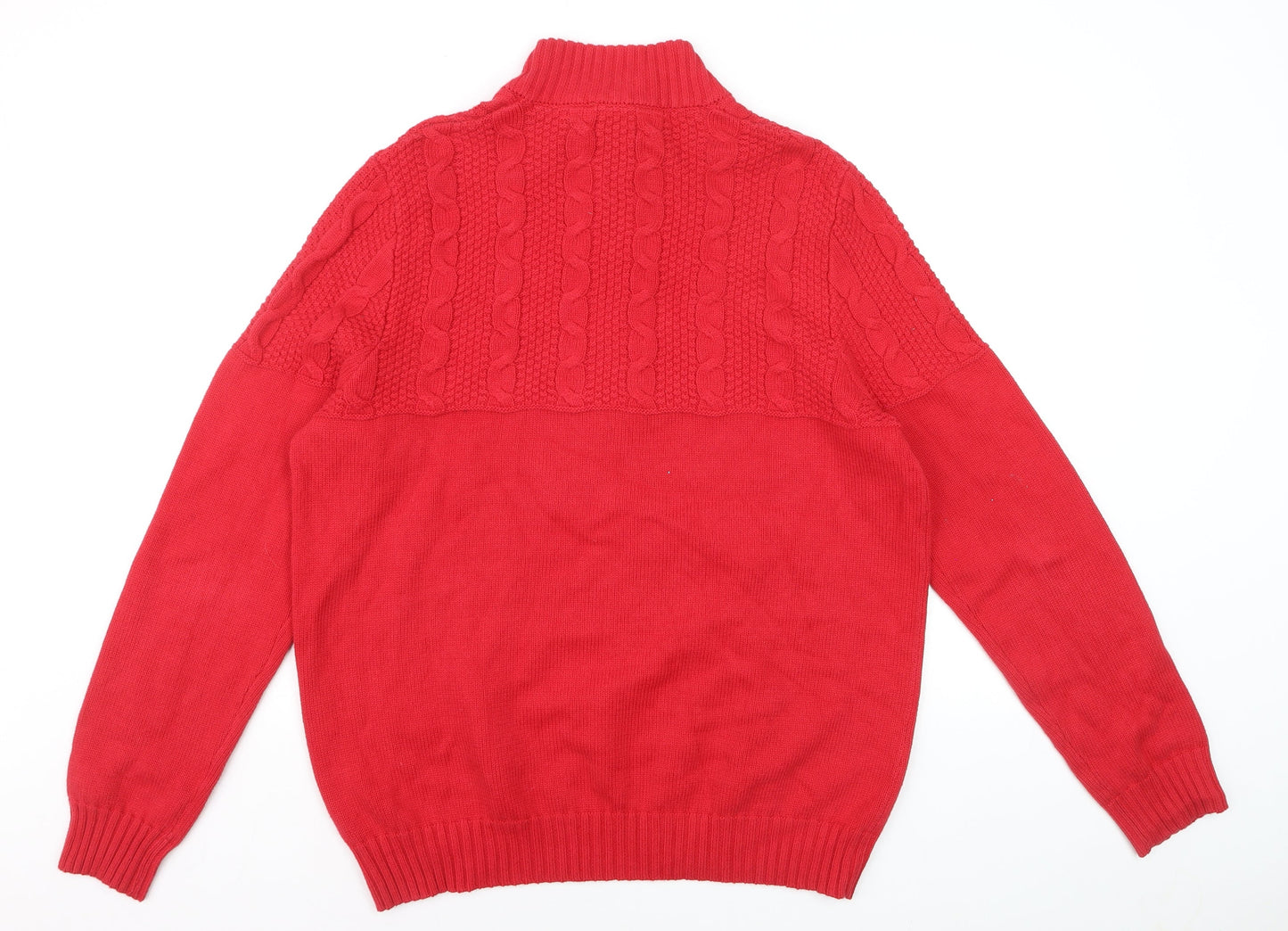 IZOD Men's Red Cable-Knit Half Zip Cotton Jumper Size L