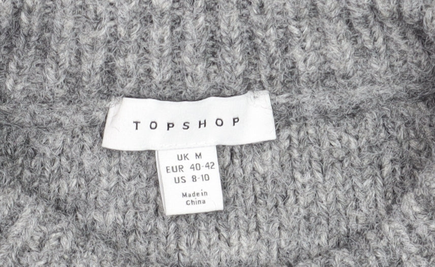 Topshop Grey Cable-Knit Crew Neck Jumper M Unisex Long Sleeve