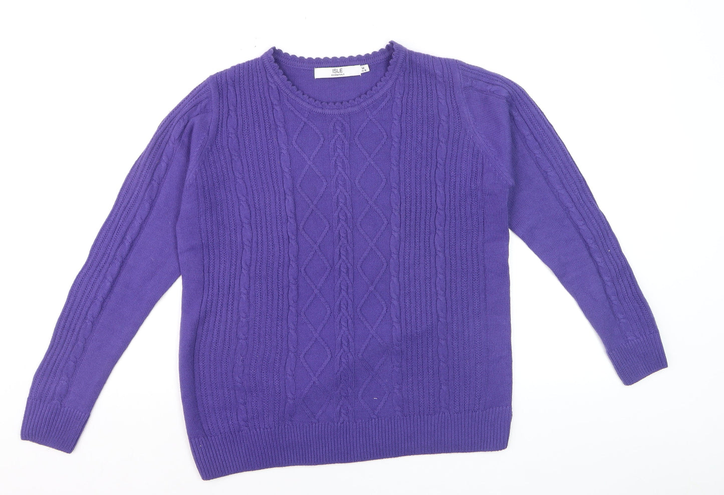 Isle Essentials Women's Purple Cable Knit Jumper Size 14 Regular Fit