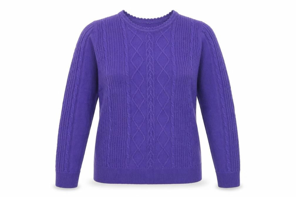 Isle Essentials Women's Purple Cable Knit Jumper Size 14 Regular Fit