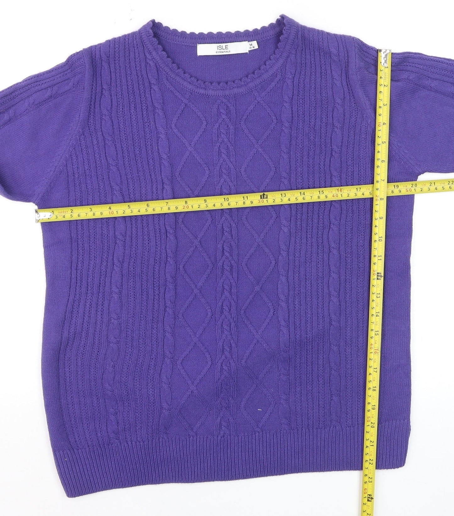 Isle Essentials Women's Purple Cable Knit Jumper Size 14 Regular Fit