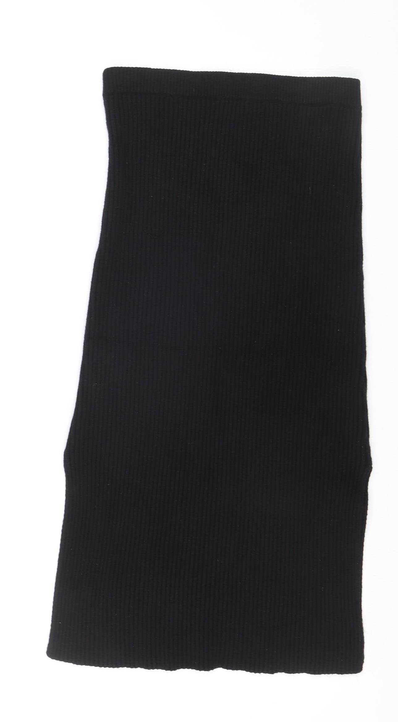 PrettyLittleThing Women’s Black Ribbed Knit High Waist Pencil Skirt Size 10