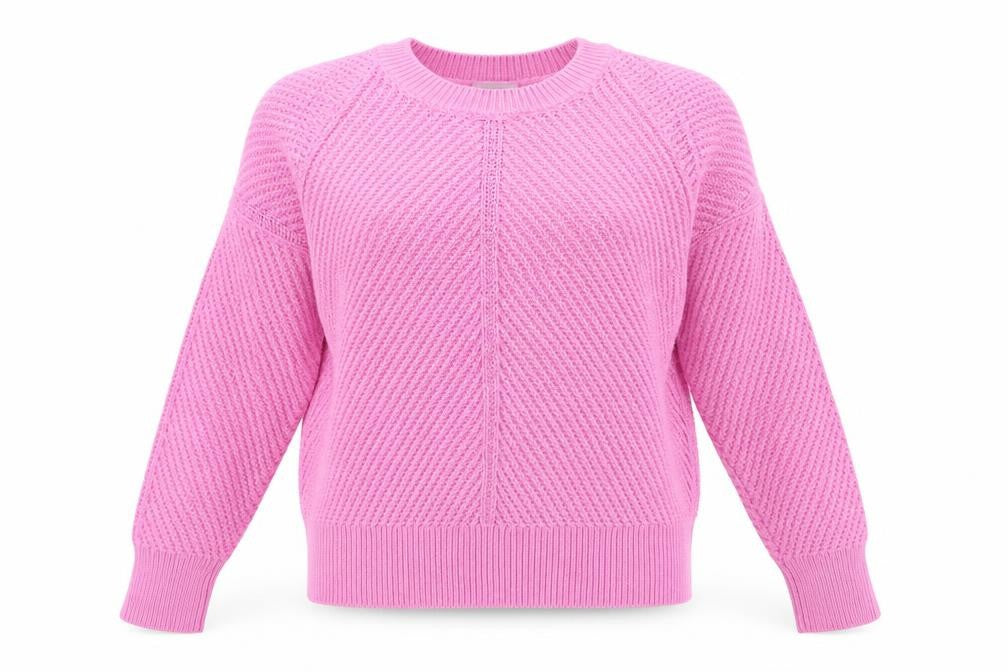 Pure Collection Women’s Pink Cotton Chunky Knit Crew Neck Jumper Size 12