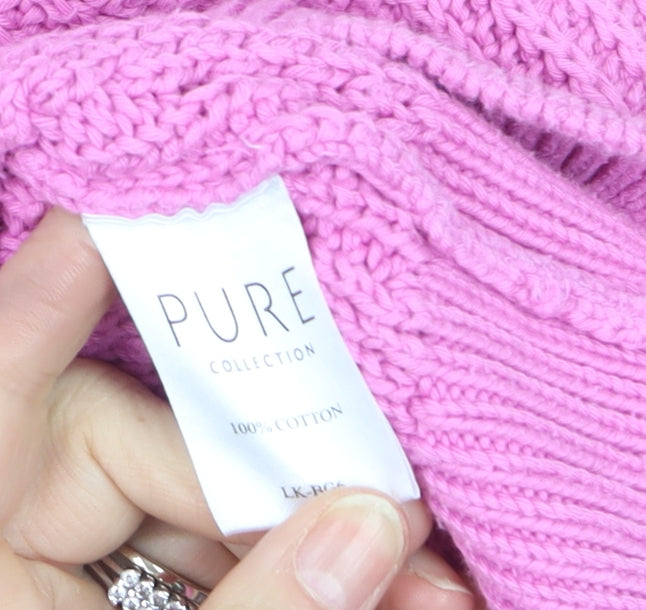 Pure Collection Women’s Pink Cotton Chunky Knit Crew Neck Jumper Size 12