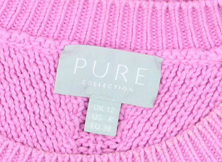 Pure Collection Women’s Pink Cotton Chunky Knit Crew Neck Jumper Size 12