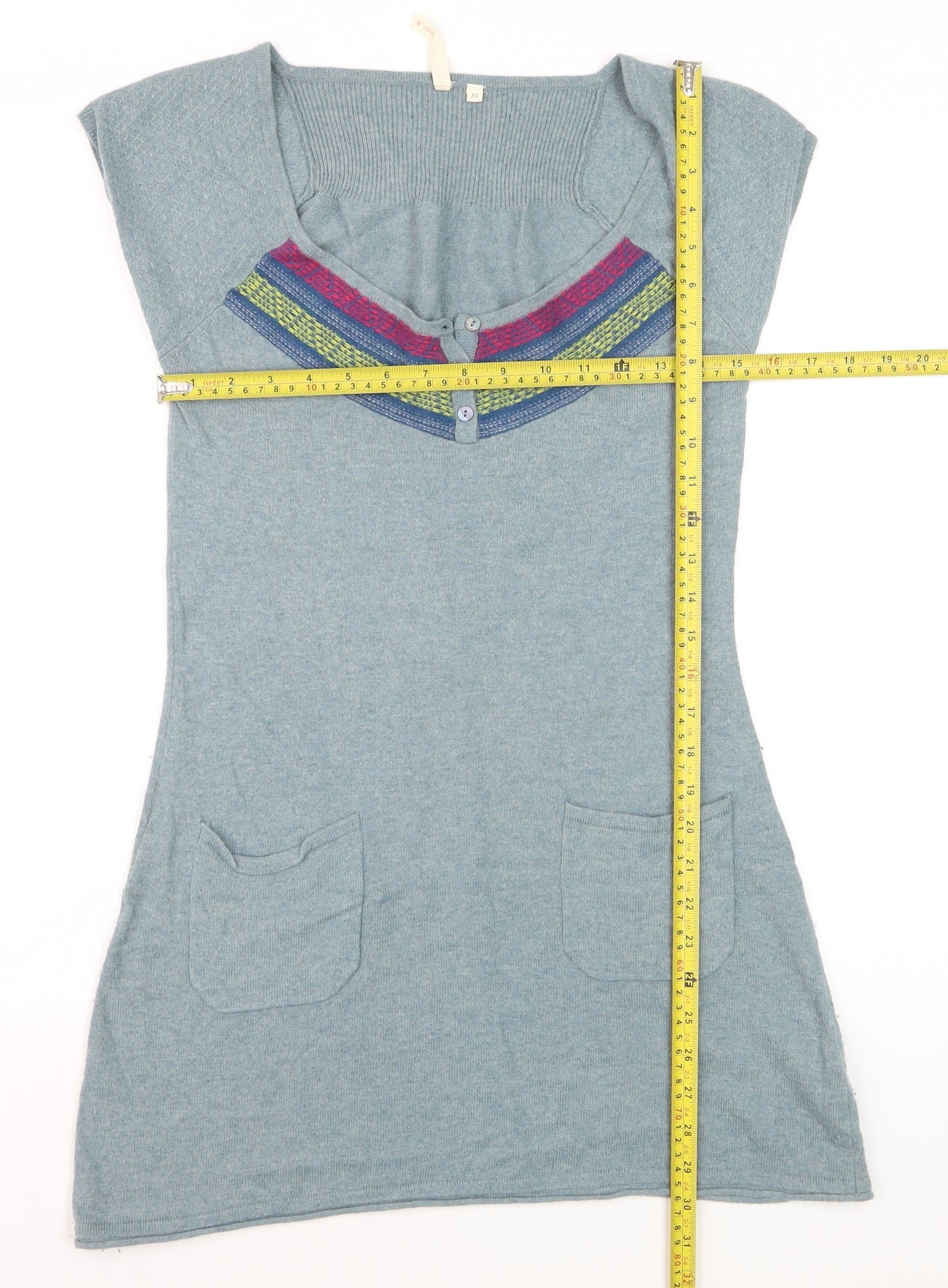 White Stuff Women's Blue Tunic Jumper Size 10 Scoop Neck Knit