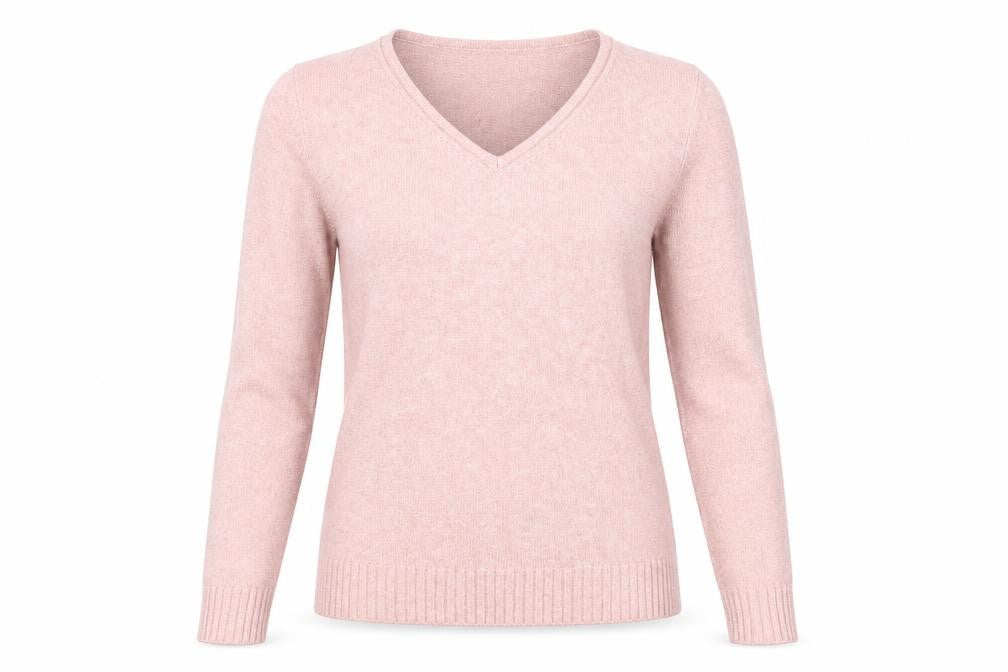 VILA Women Pink Wool Blend V-Neck Long Sleeve Jumper Size S