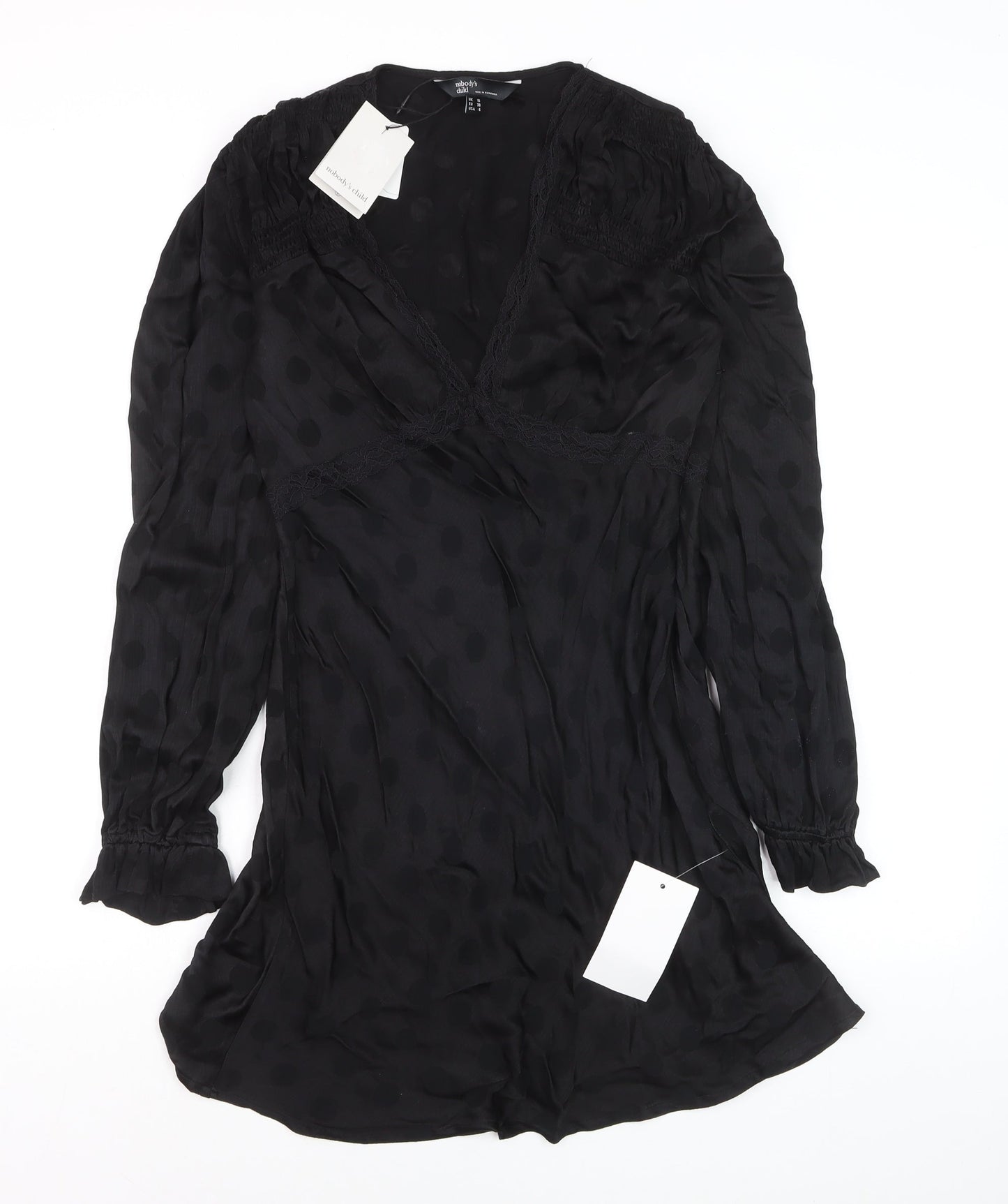 Nobody's Child Women's Black Polka Dot Wrap Mini Dress Size 10