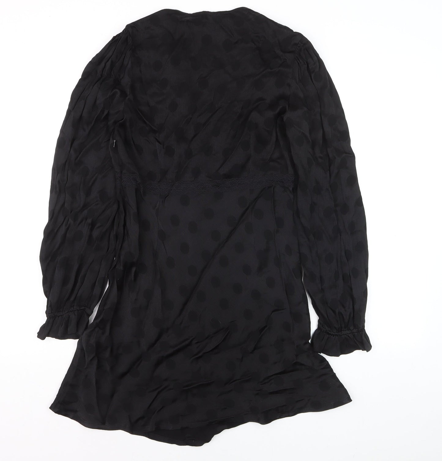 Nobody's Child Women's Black Polka Dot Wrap Mini Dress Size 10
