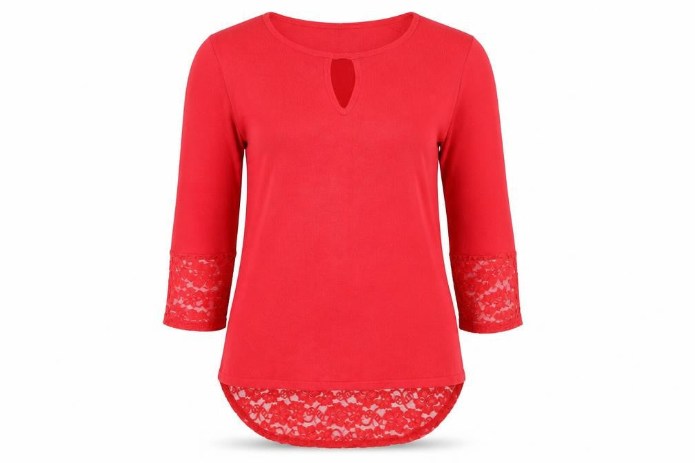 Marble Women's Red Lace Hem Tunic Blouse Size 10