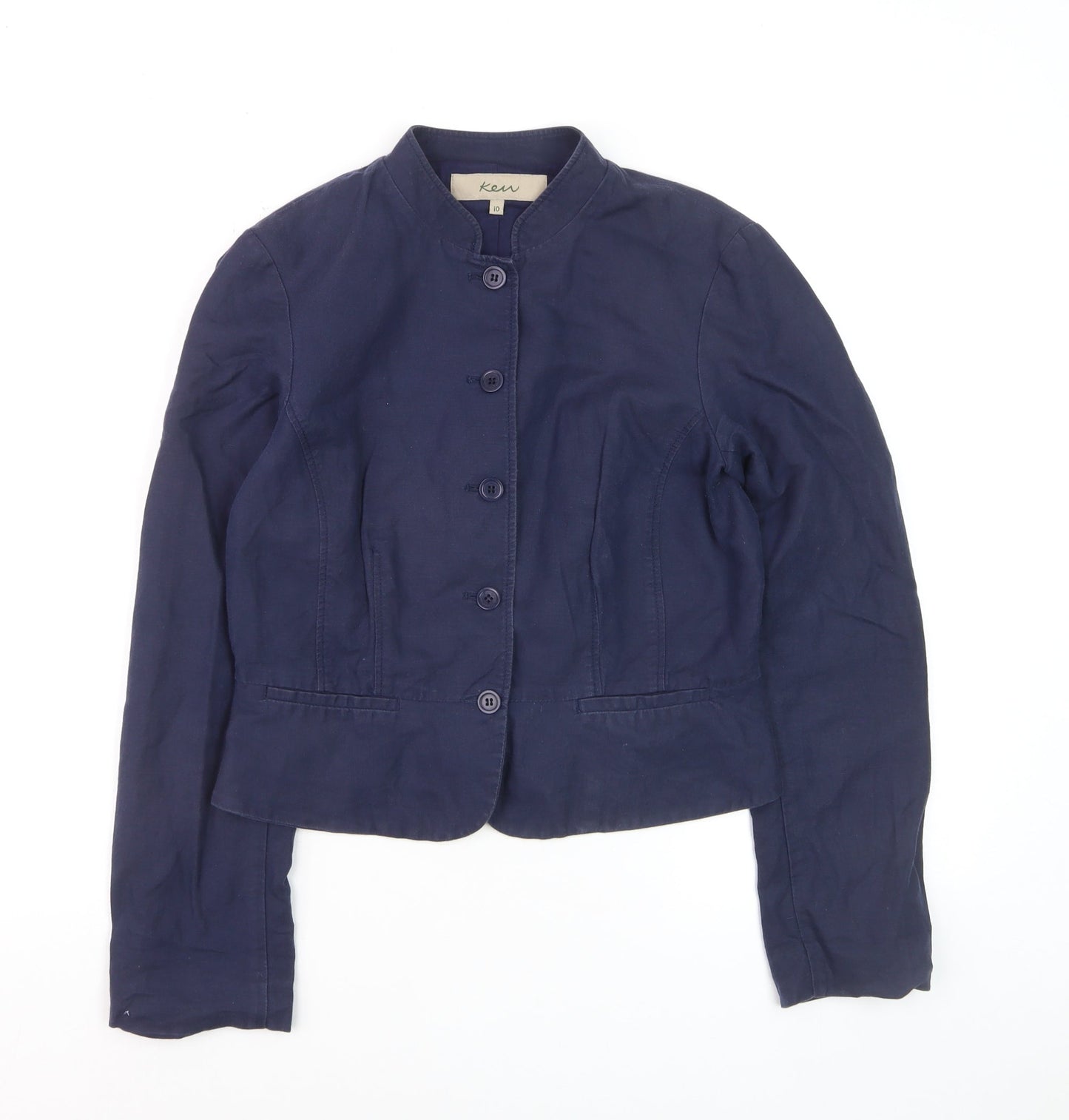 Kew Women's Blue Linen Blend Short Blazer Jacket Size 10