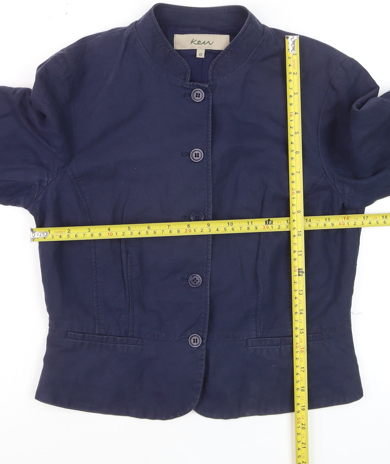 Kew Women's Blue Linen Blend Short Blazer Jacket Size 10