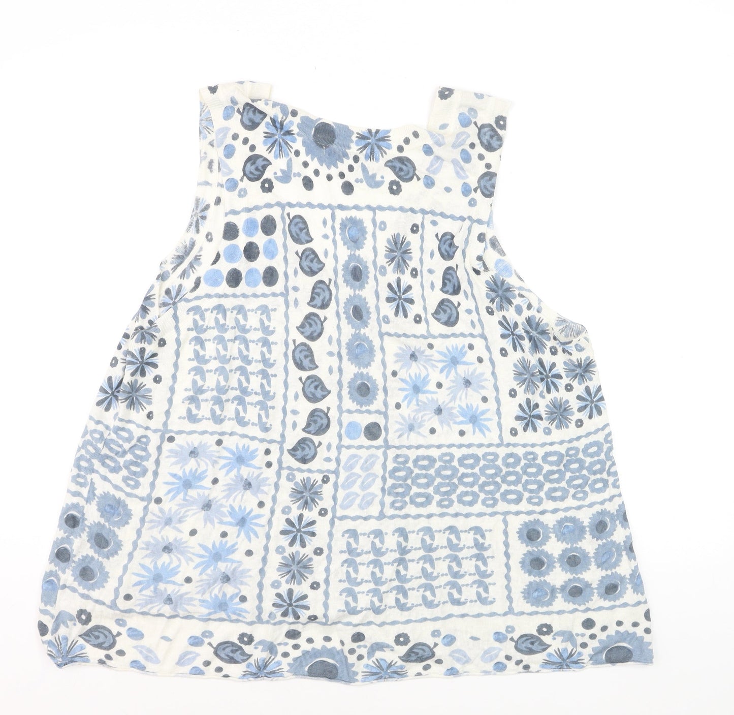 Next Womens Blue Floral Linen Blend Sleeveless Tank Top XL