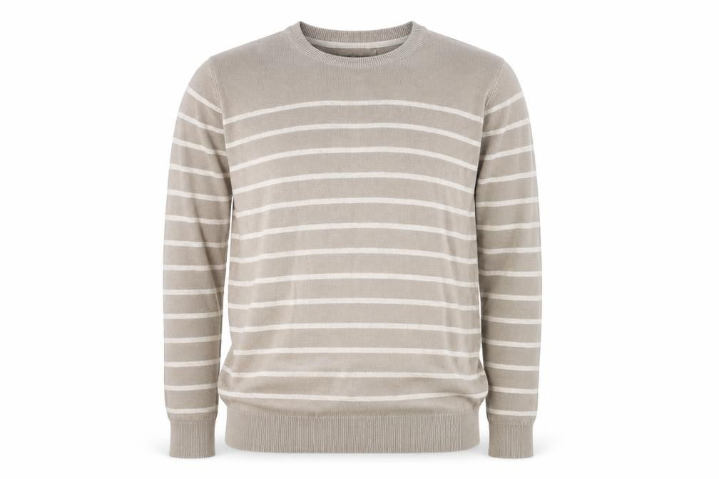 James Pringle Men's Beige Striped Cotton Pullover Jumper Size M