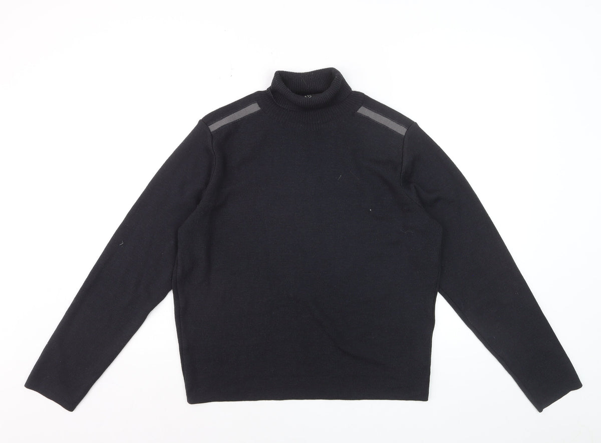 Back view of Reiss Men's Black Roll Neck Slim Fit Knit Jumper, size S