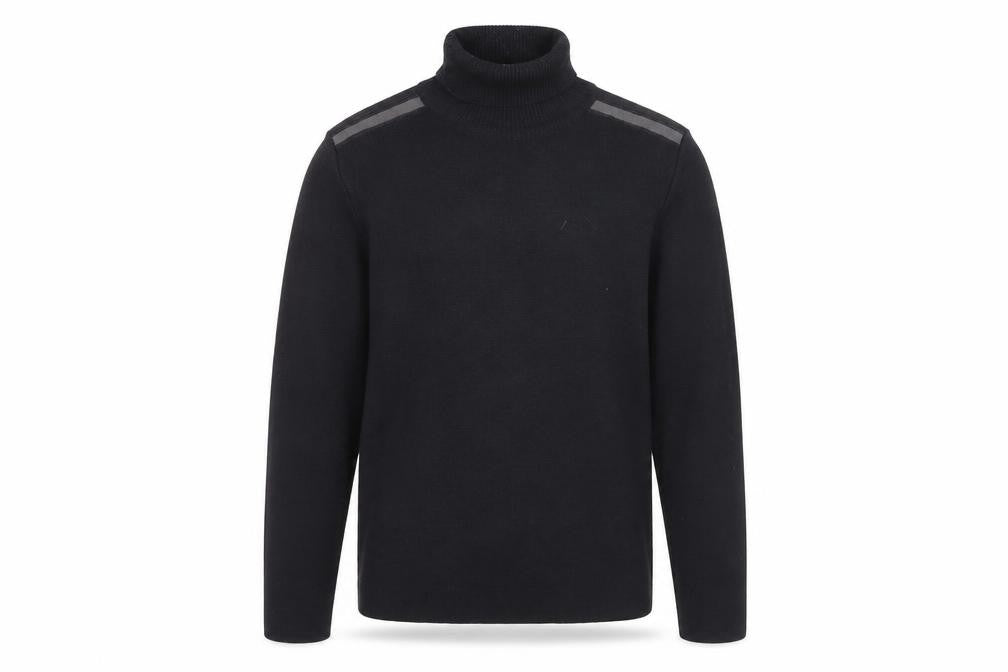 Front view of Reiss Men's Black Roll Neck Slim Fit Knit Jumper, size S