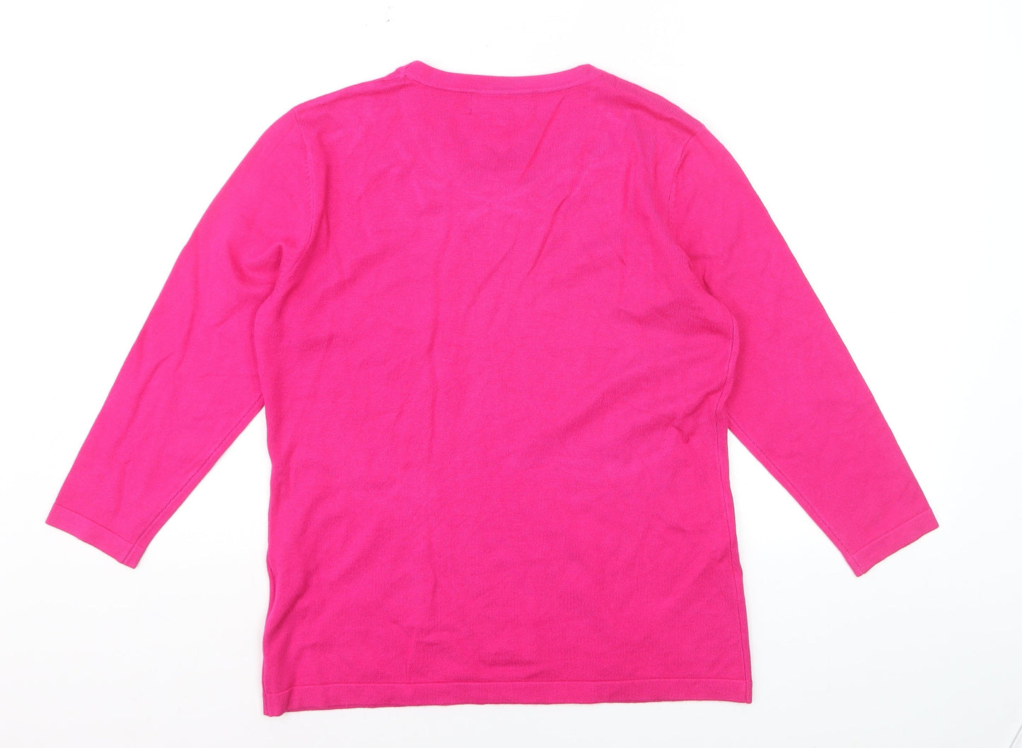 Autonomy Women's Pink Beaded Crew Neck 3/4 Sleeve Jumper Size S