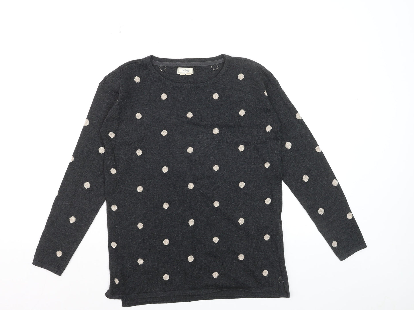 Fat Face Women's Grey Polka Dot Cotton Blend Crew Neck Jumper UK 6