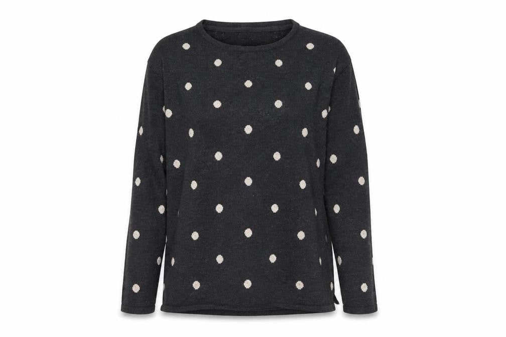 Fat Face Women's Grey Polka Dot Cotton Blend Crew Neck Jumper UK 6
