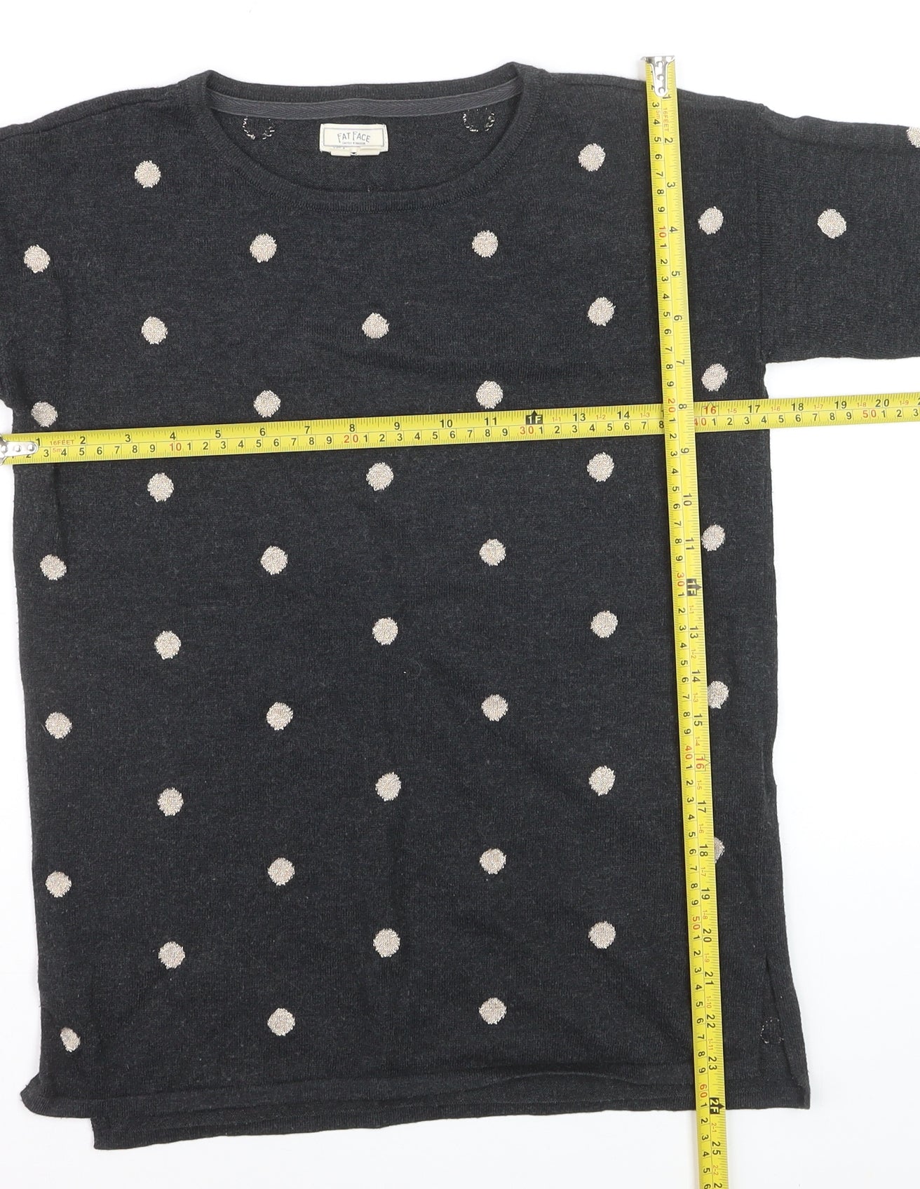 Fat Face Women's Grey Polka Dot Cotton Blend Crew Neck Jumper UK 6