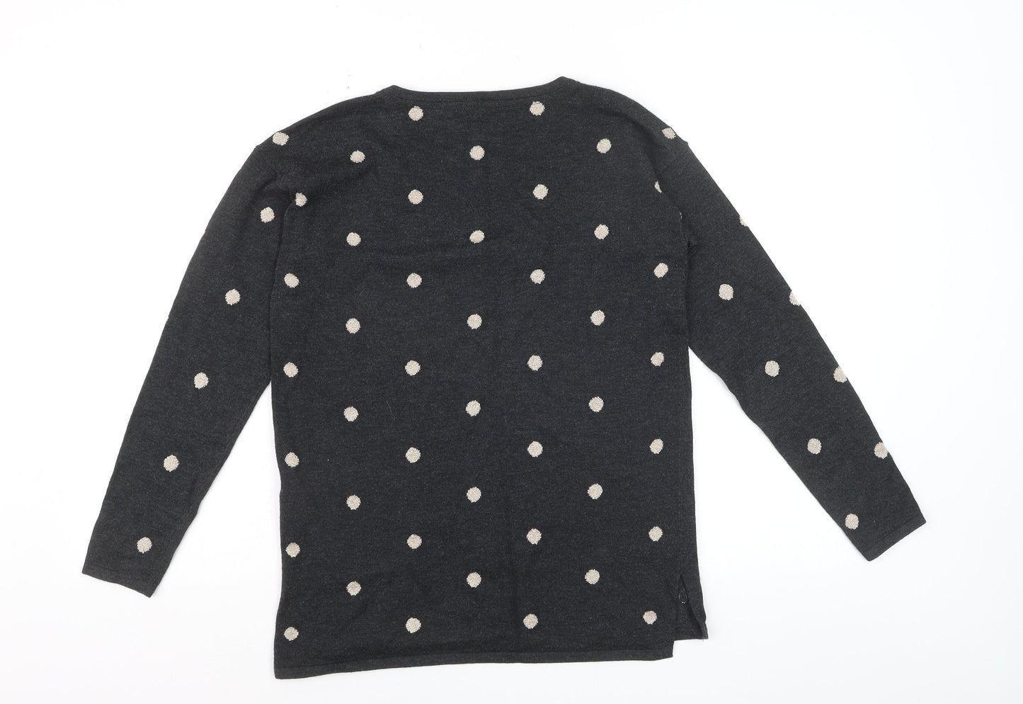 Fat Face Women's Grey Polka Dot Cotton Blend Crew Neck Jumper UK 6