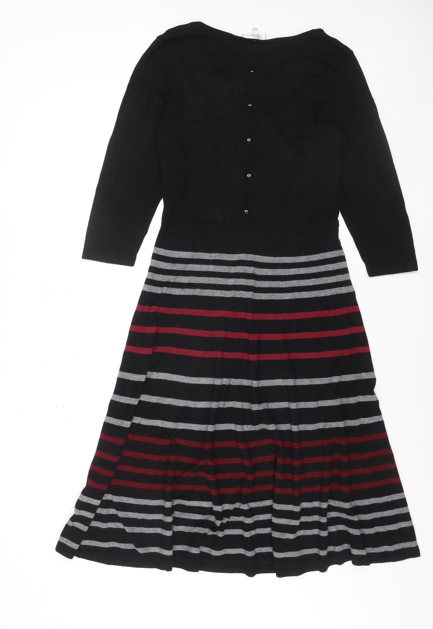 Kaliko Women Black Striped Fit & Flare Knit Dress Size 12