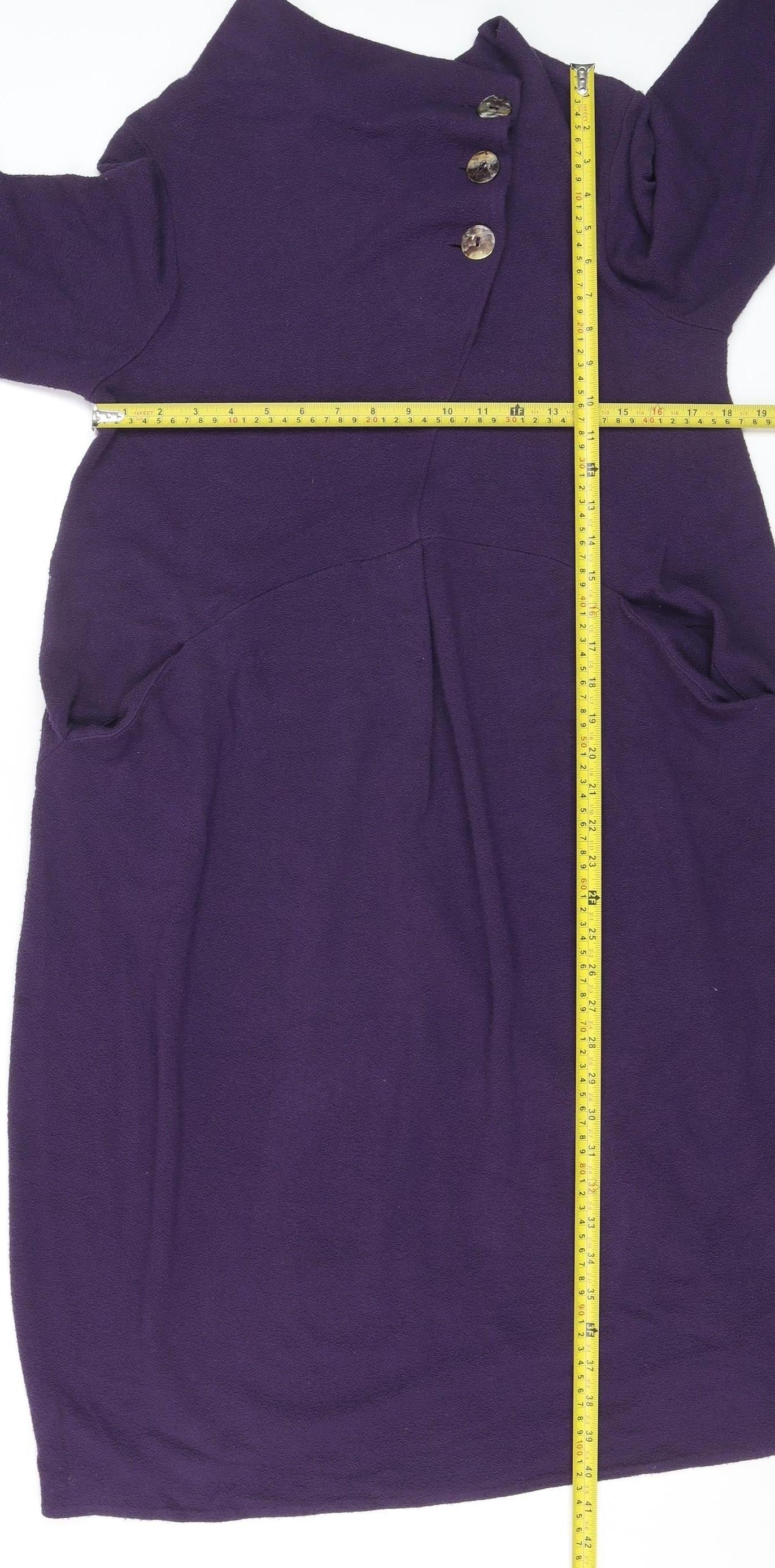 Sahara Women’s Purple Knit Shift Dress S 3/4 Sleeve Button High Neck
