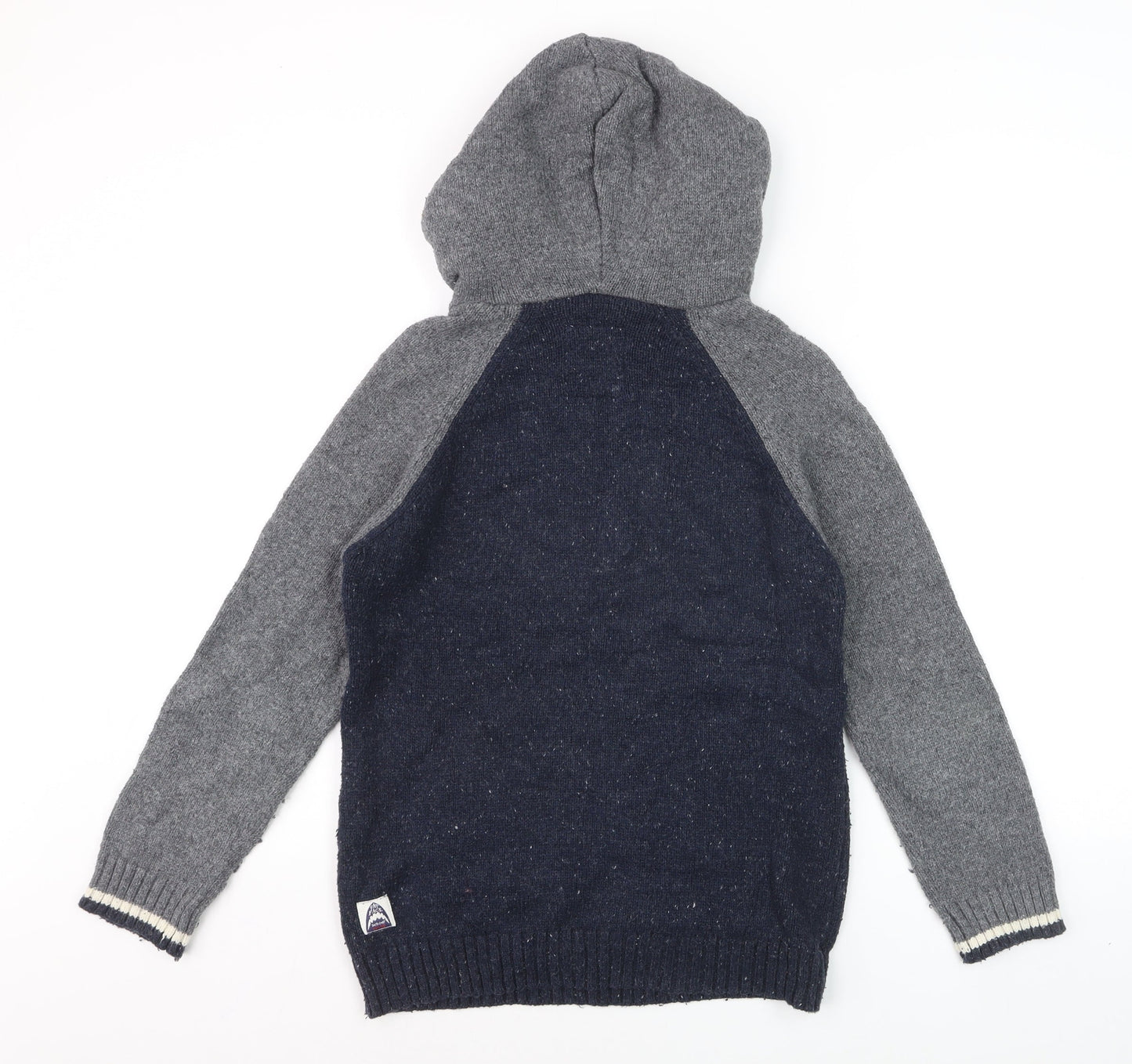 FatFace Boys Grey Navy Fair Isle Knitted Pullover Hoodie Size 12-13 Years