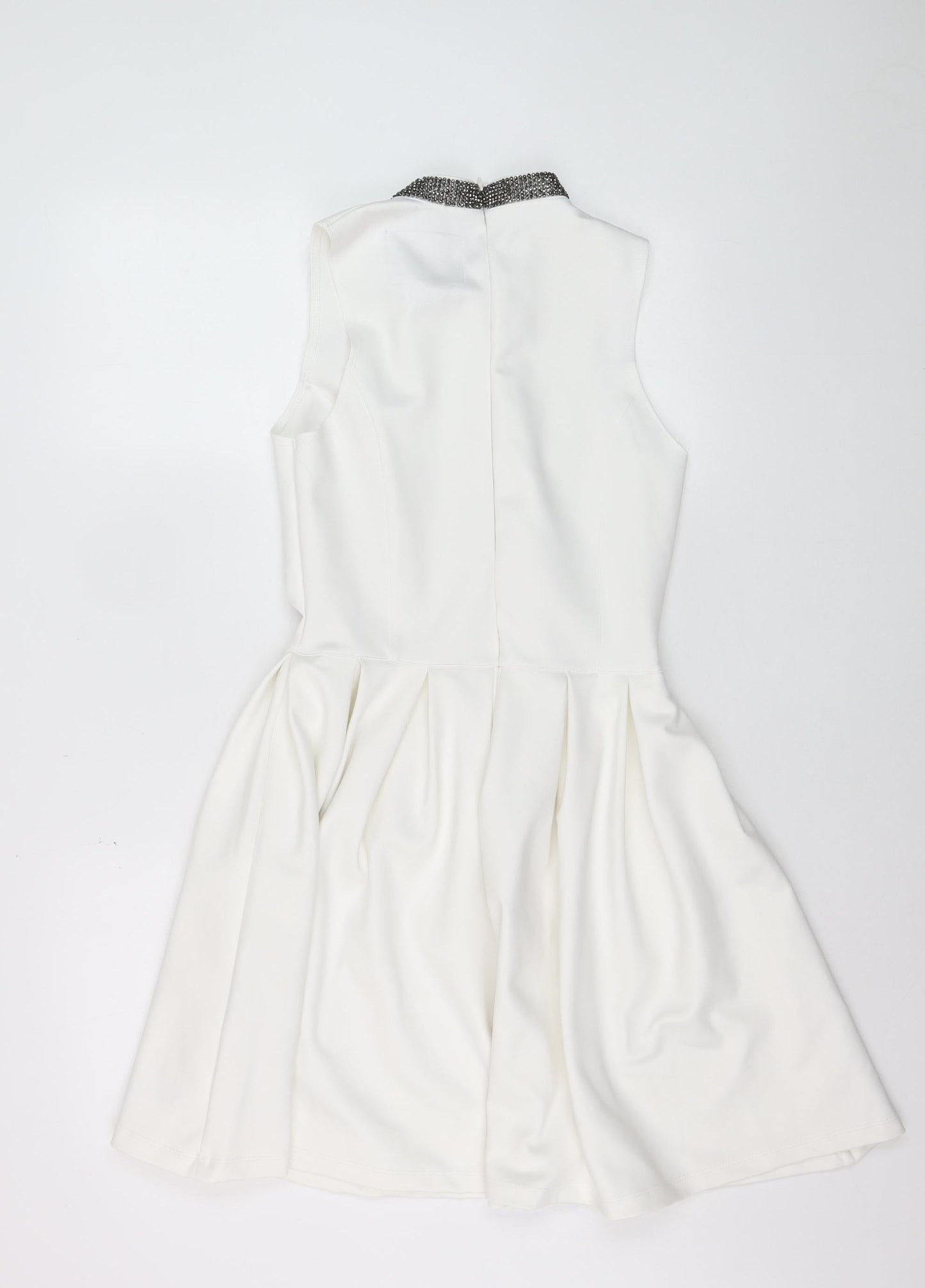 Superdry Women's White Skater Dress S Sleeveless Beaded Neckline