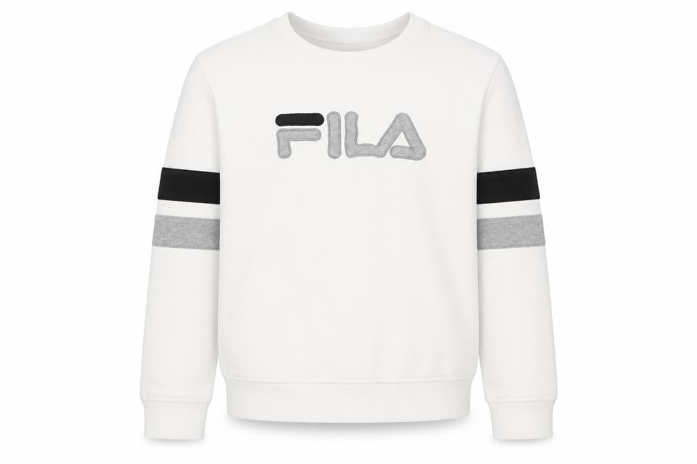 Fila Boys White Small Pullover Sweatshirt with Logo and Colourblock Sleeves