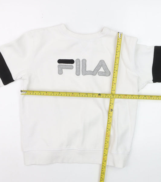 FILA Boys White Small Pullover Sweatshirt with Logo and Colourblock Sleeves