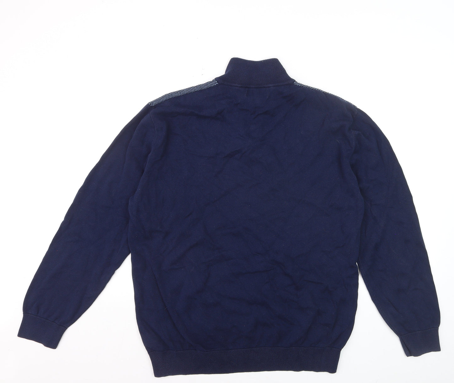 Next Mens Blue XL 1/2 Zip Cotton High Neck Jumper