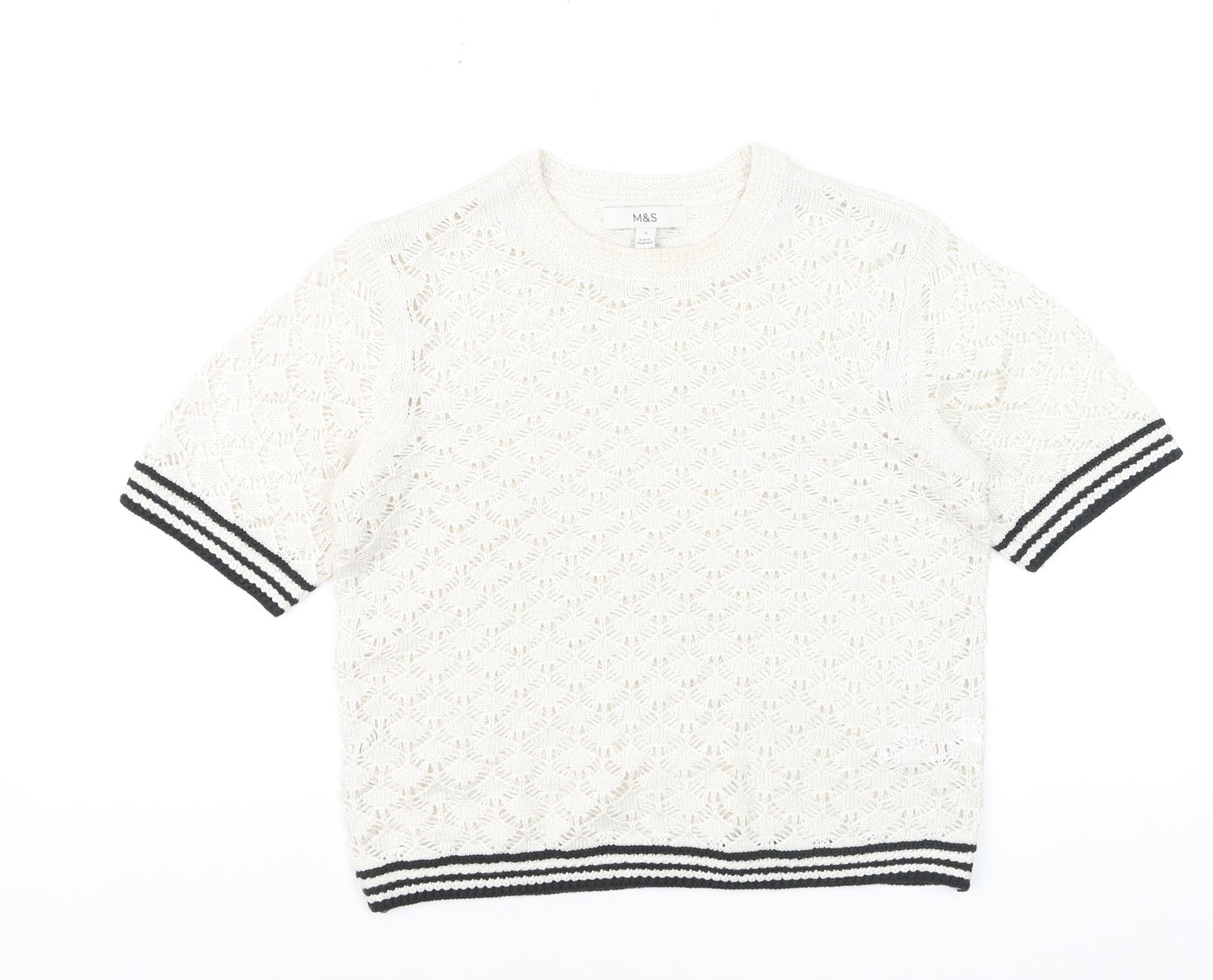 Marks and Spencer Women Ivory Short Sleeve Open-Knit Jumper S