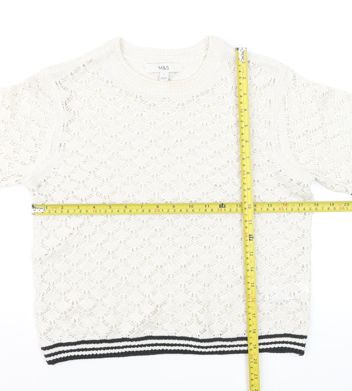 Marks and Spencer Women Ivory Short Sleeve Open-Knit Jumper S