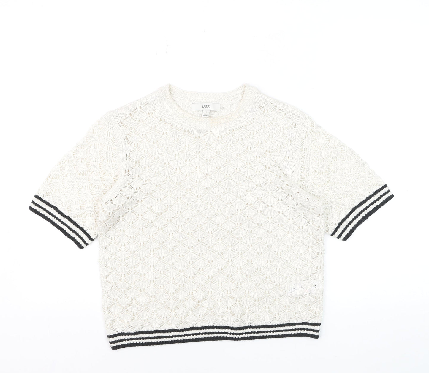 Marks and Spencer Women Ivory Short Sleeve Open-Knit Jumper S