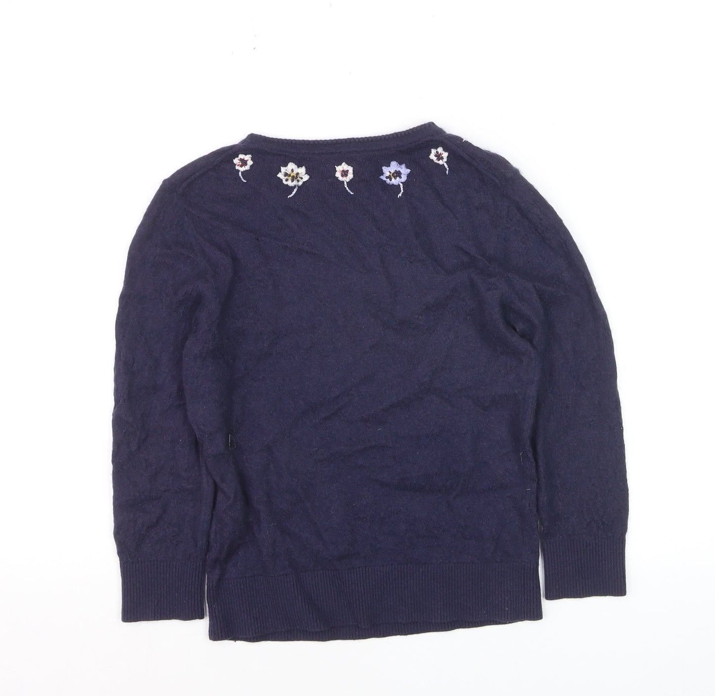 Cath Kidston Womens Blue Embroidered Floral Wool Jumper XS