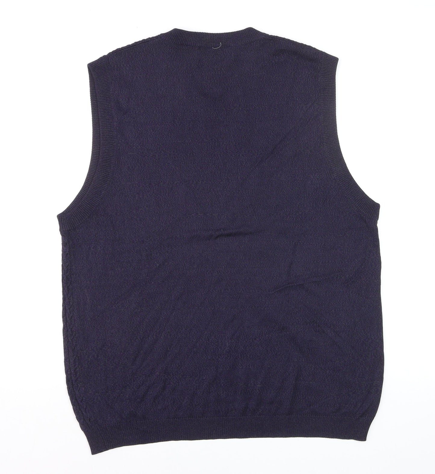 Barry Bricken Men's Blue Silk Cable-Knit V-Neck Vest L