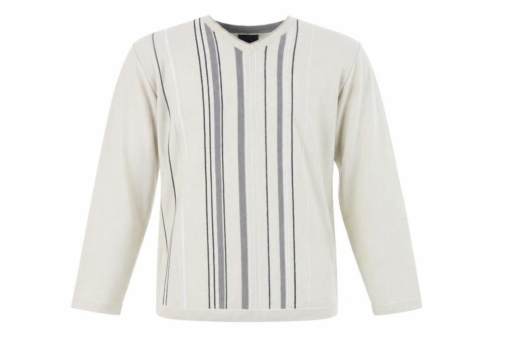 Next Men Beige Striped V-Neck Wool Blend Jumper Medium