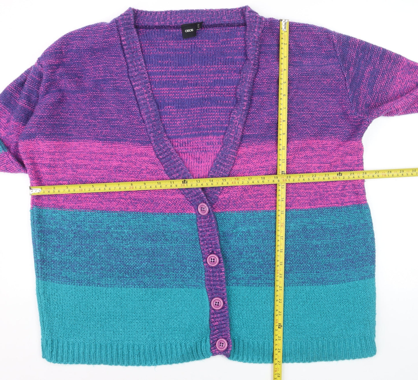ASOS Women Multicoloured L Striped Knit V-Neck Cardigan