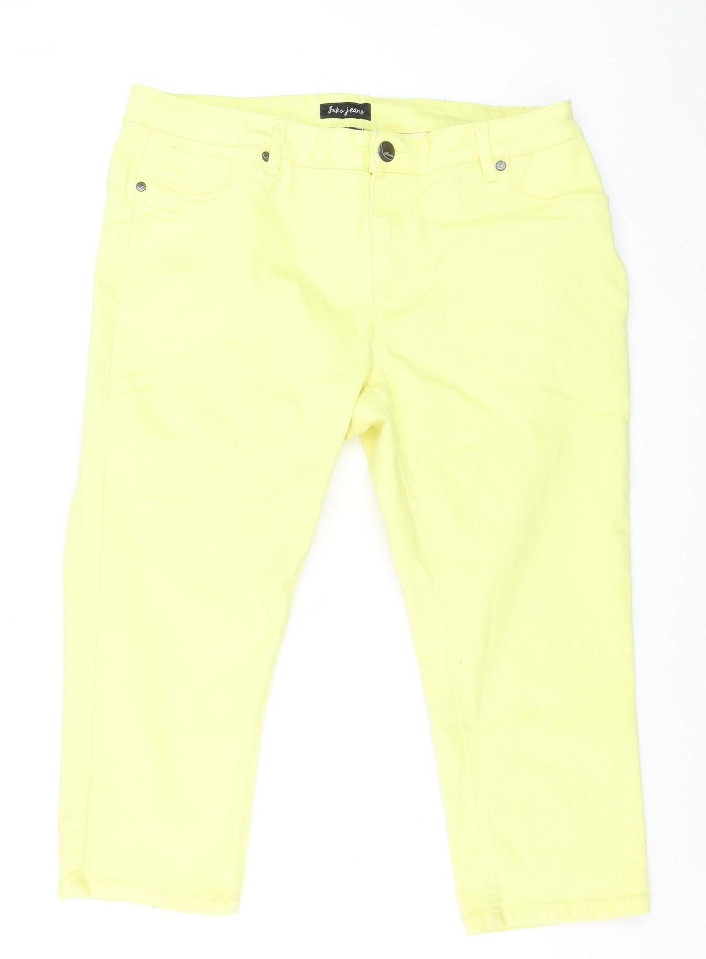 Suko Jeans Women’s Yellow Cropped Slim Stretch Trousers Size 12
