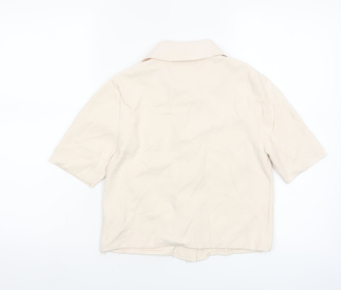 Marks and Spencer Women Beige Collared Short Sleeve Knit Blouse S