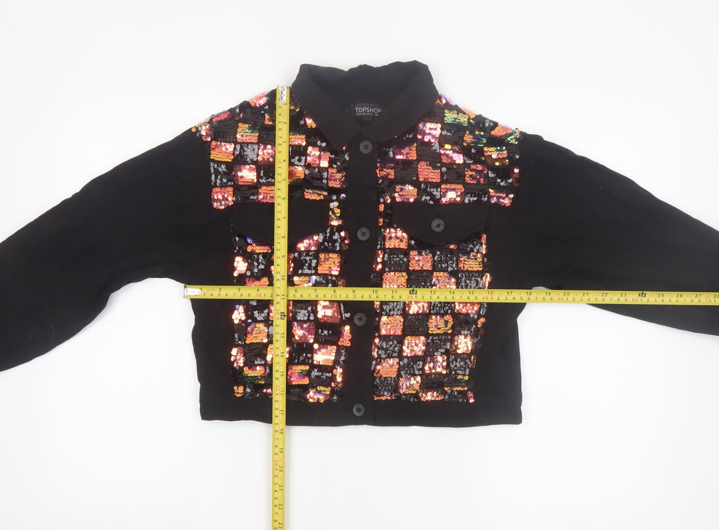 Topshop Womens Black Sequin Cropped Bomber Jacket Size S