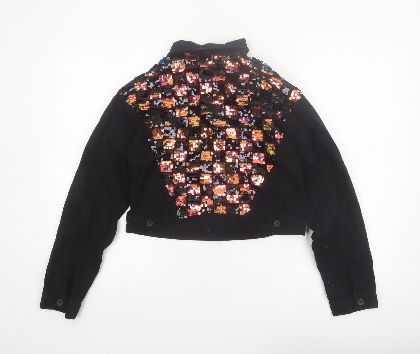 Topshop Womens Black Sequin Cropped Bomber Jacket Size S