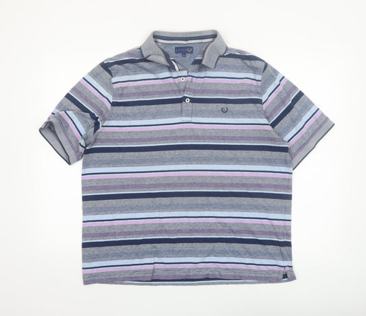 Lincoln Men's Multicoloured Striped Cotton Polo Shirt XL