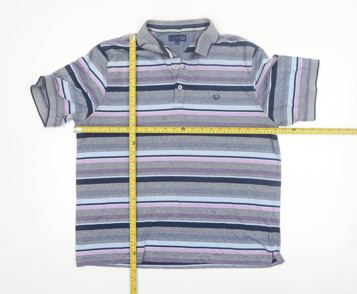 Lincoln Men's Multicoloured Striped Cotton Polo Shirt XL