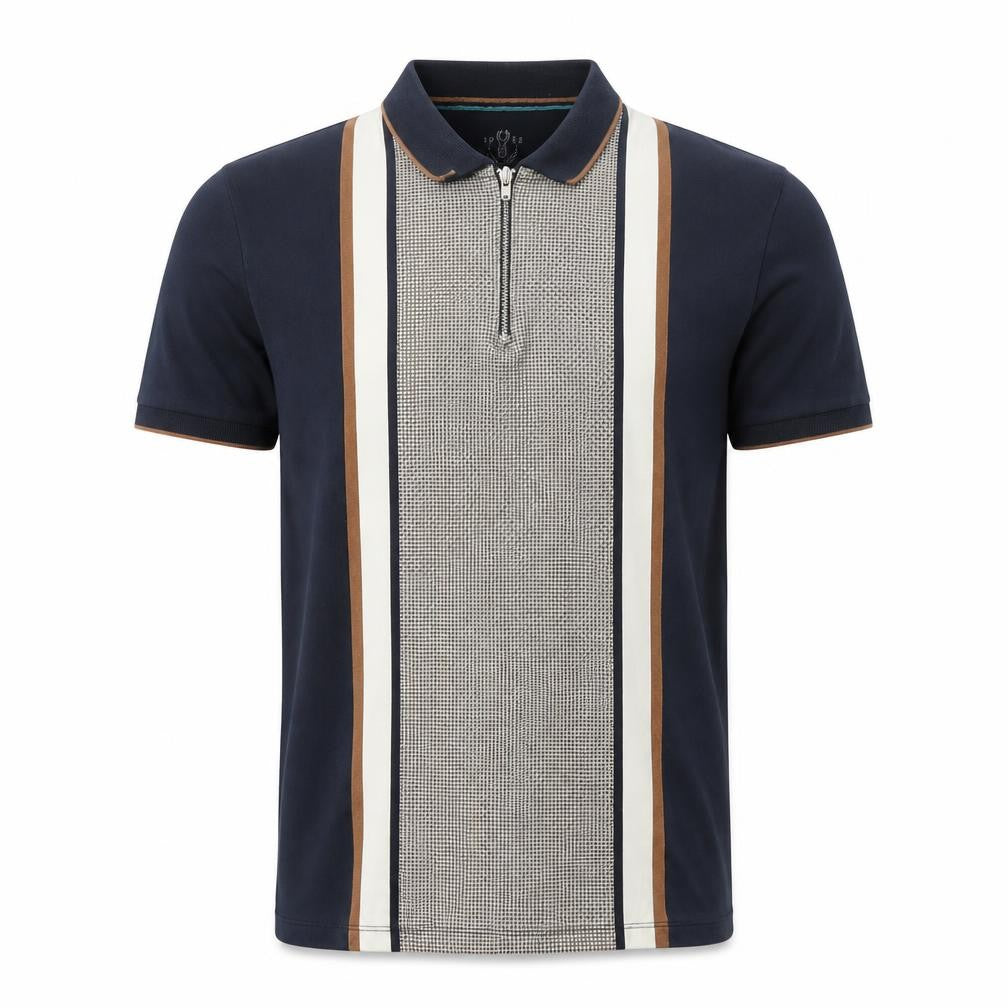 Next Men's Blue Retro Zip Cotton Polo Shirt Size M