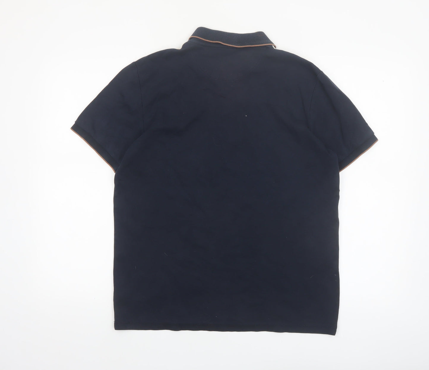 Next Men's Blue Retro Zip Cotton Polo Shirt Size M